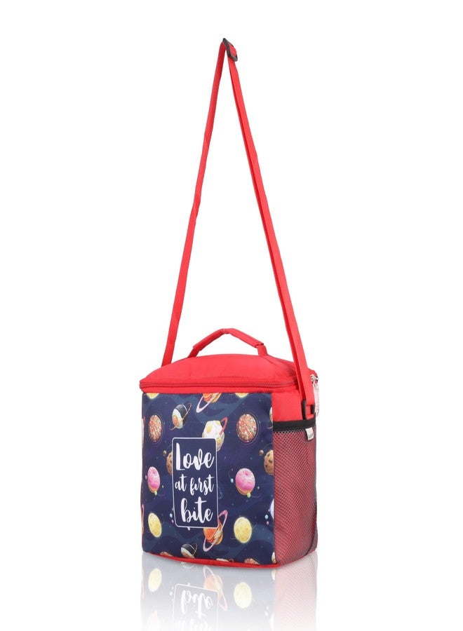 Echo Boomers Desserts Printed Insulated Lunch Bag, Tiffin and Food Storage Bag for Work, Students, Office, Picnic, College & School with Bottle Holder & Multiple Zipper Pockets (Blue) - Image 3